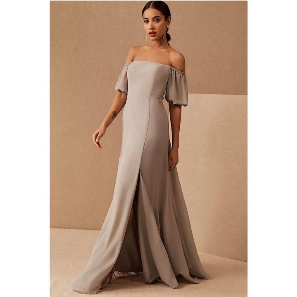 BHLDN Jenny Yoo Jamie Chiffon Off-the-Shoulder Maxi Dress Formal Event Taupe 22